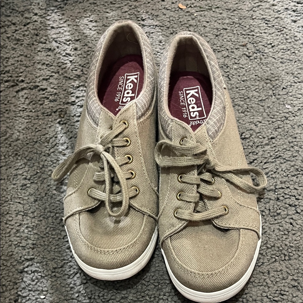 Keds Beige Canvas Lace-Up Sneakers